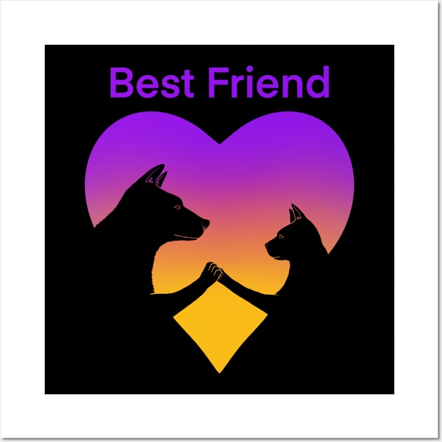 Dog and cat best friend love Wall Art by Artardishop